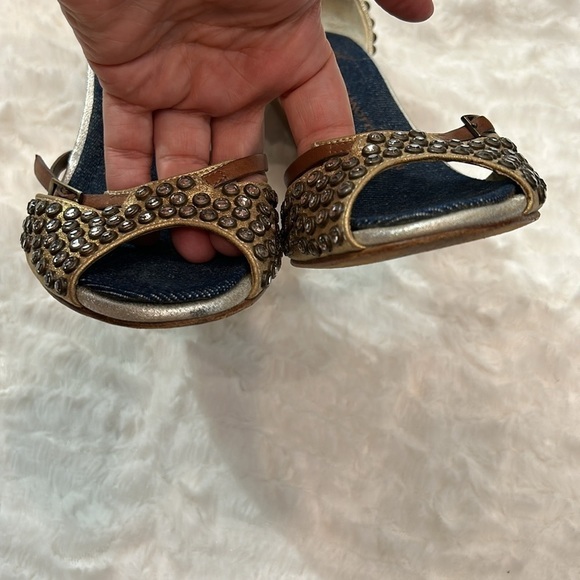 Giuseppe Zanotti Rhinestone Studded Bronze And Brown w Denim Insole Sandals 6.5 - Picture 3 of 12